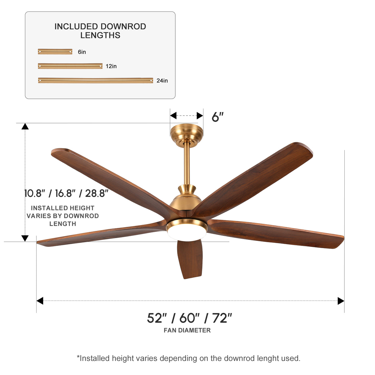 XCWIIE 504 Modern 5-Blade Ceiling Fan with Dimmable LED Light and Remote