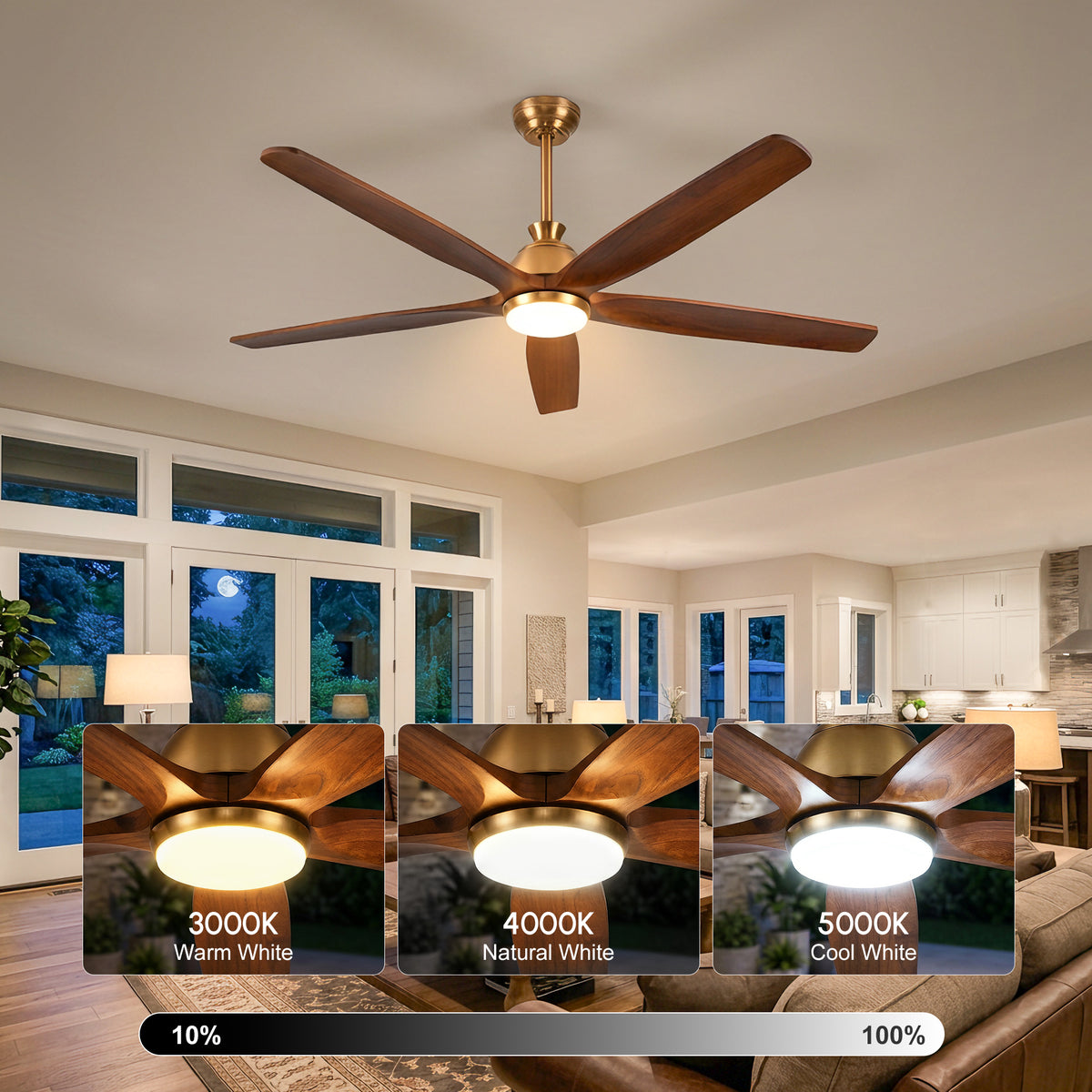 XCWIIE 504 Modern 5-Blade Ceiling Fan with Dimmable LED Light and Remote