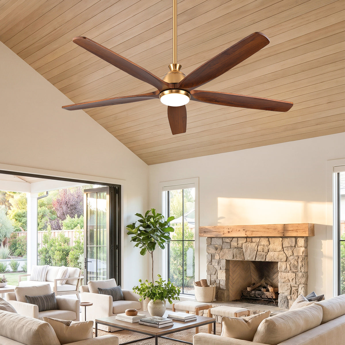 XCWIIE 504 Modern 5-Blade Ceiling Fan with Dimmable LED Light and Remote