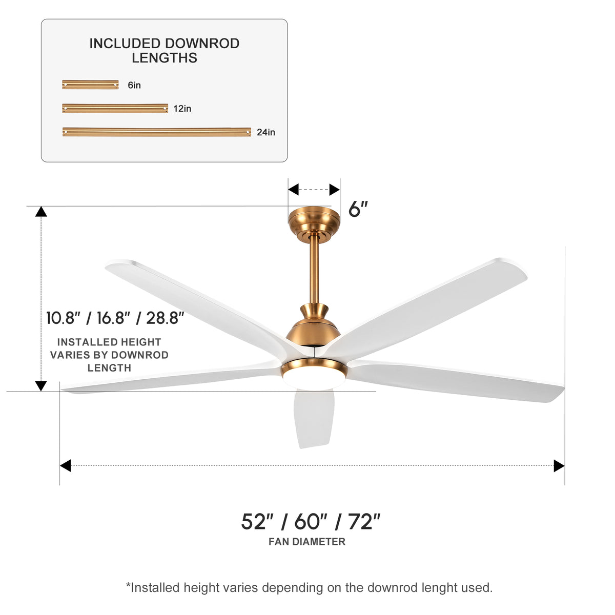 XCWIIE 504 Modern 5-Blade Ceiling Fan with Dimmable LED Light and Remote