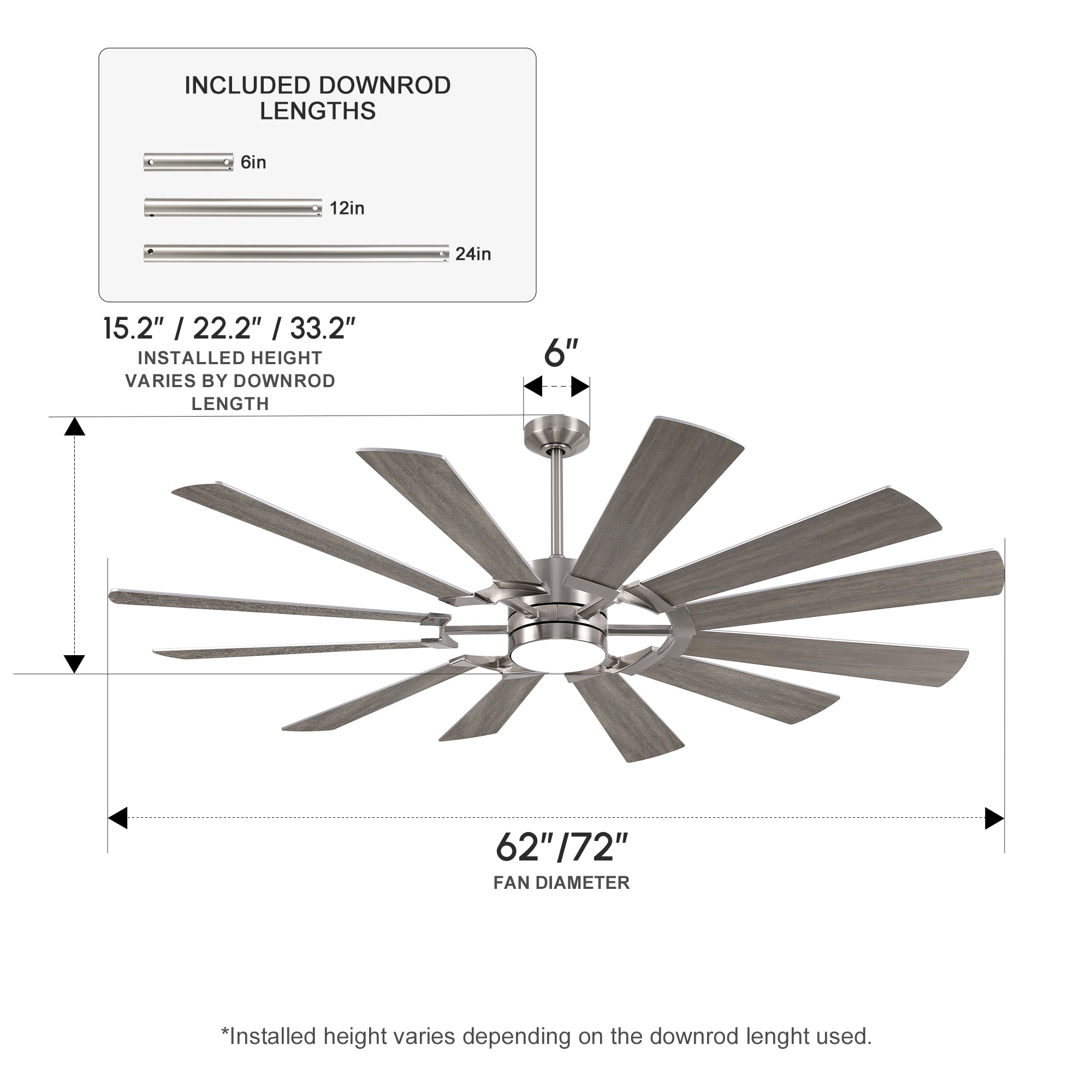 XCWIIE 121 12-Blade High-Airflow Ceiling Fan with Light