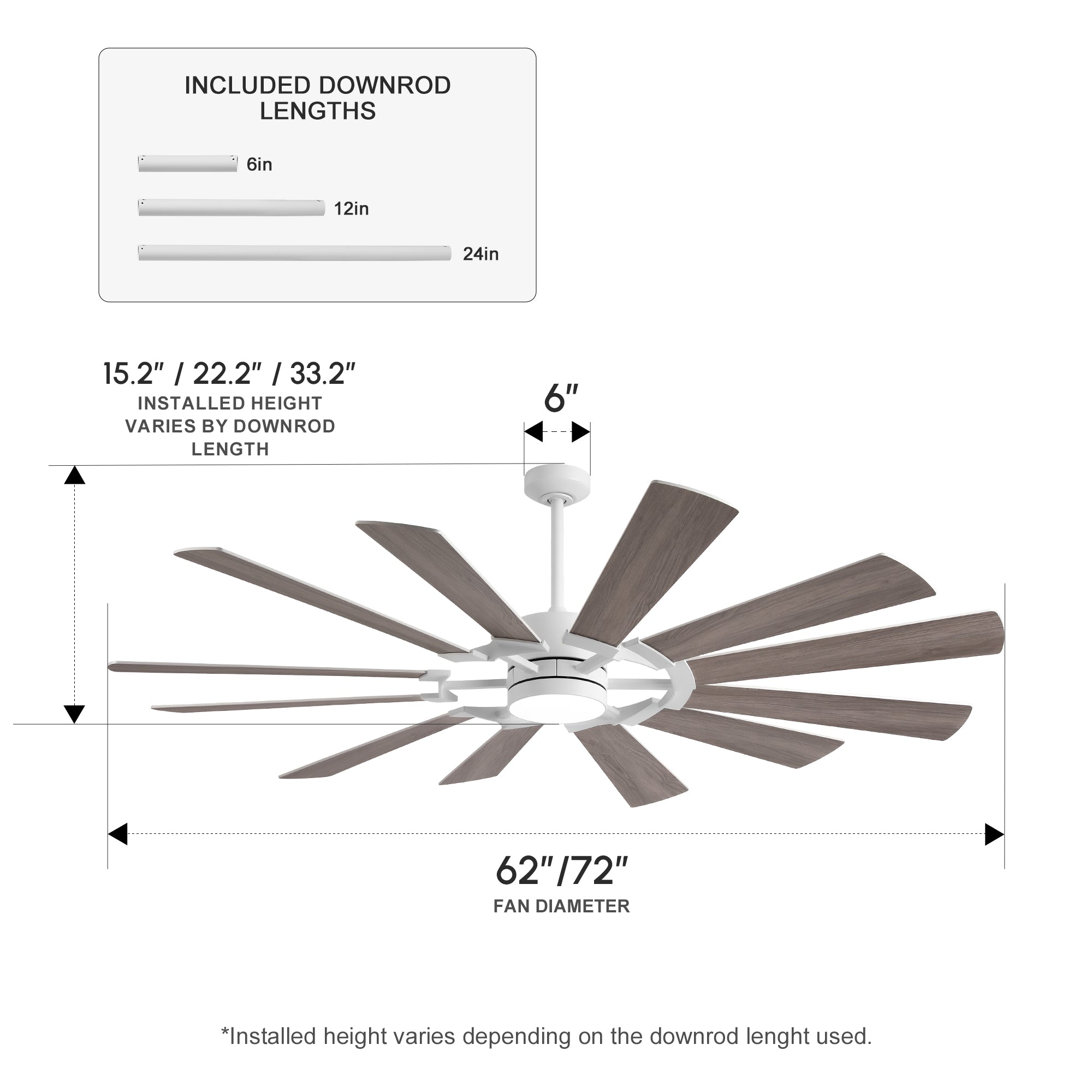 XCWIIE 121 12-Blade High-Airflow Ceiling Fan with Light
