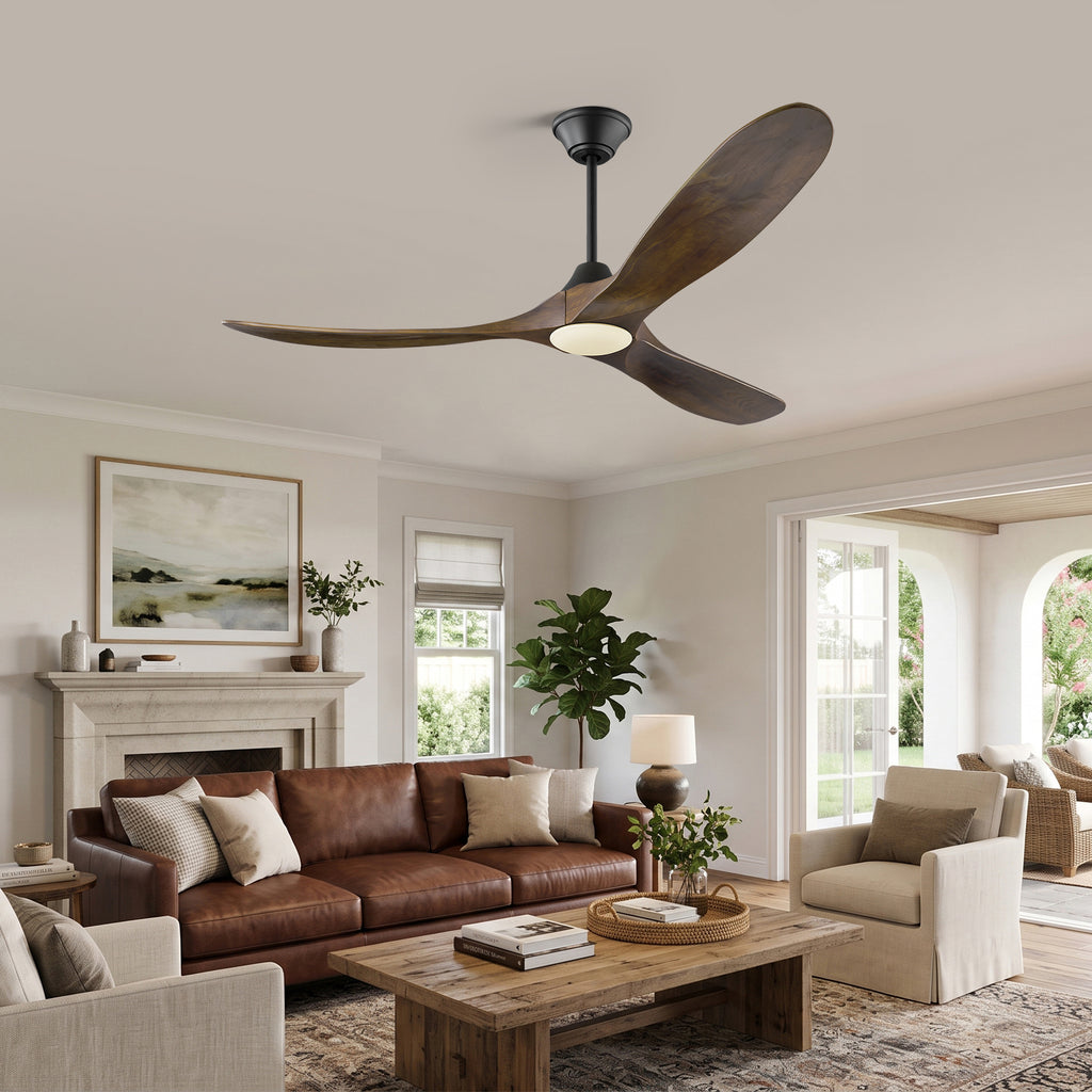 XCWIIE 301 brown ceiling fan with light above an open living room #brown