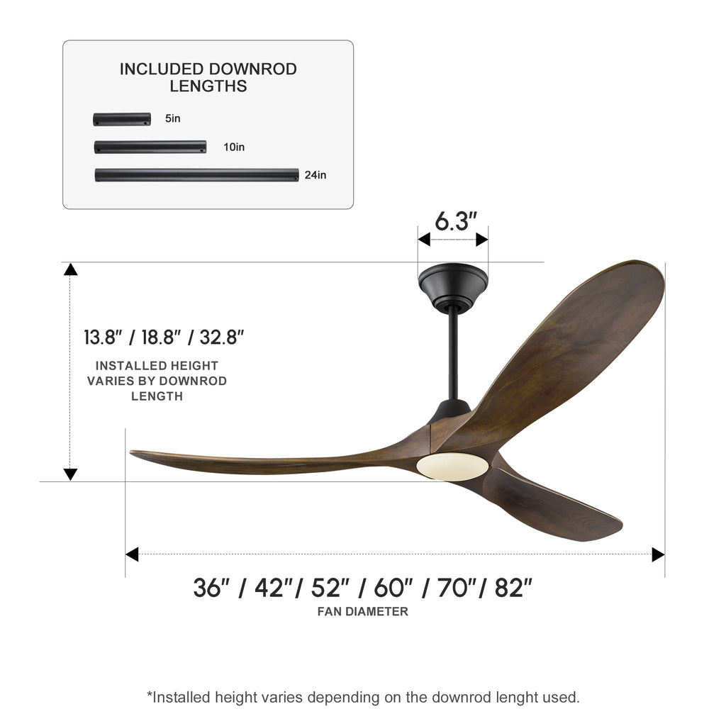 XCWIIE 301L ceiling fan available in 36 42 52 60 70 and 82 inch sizes #brown