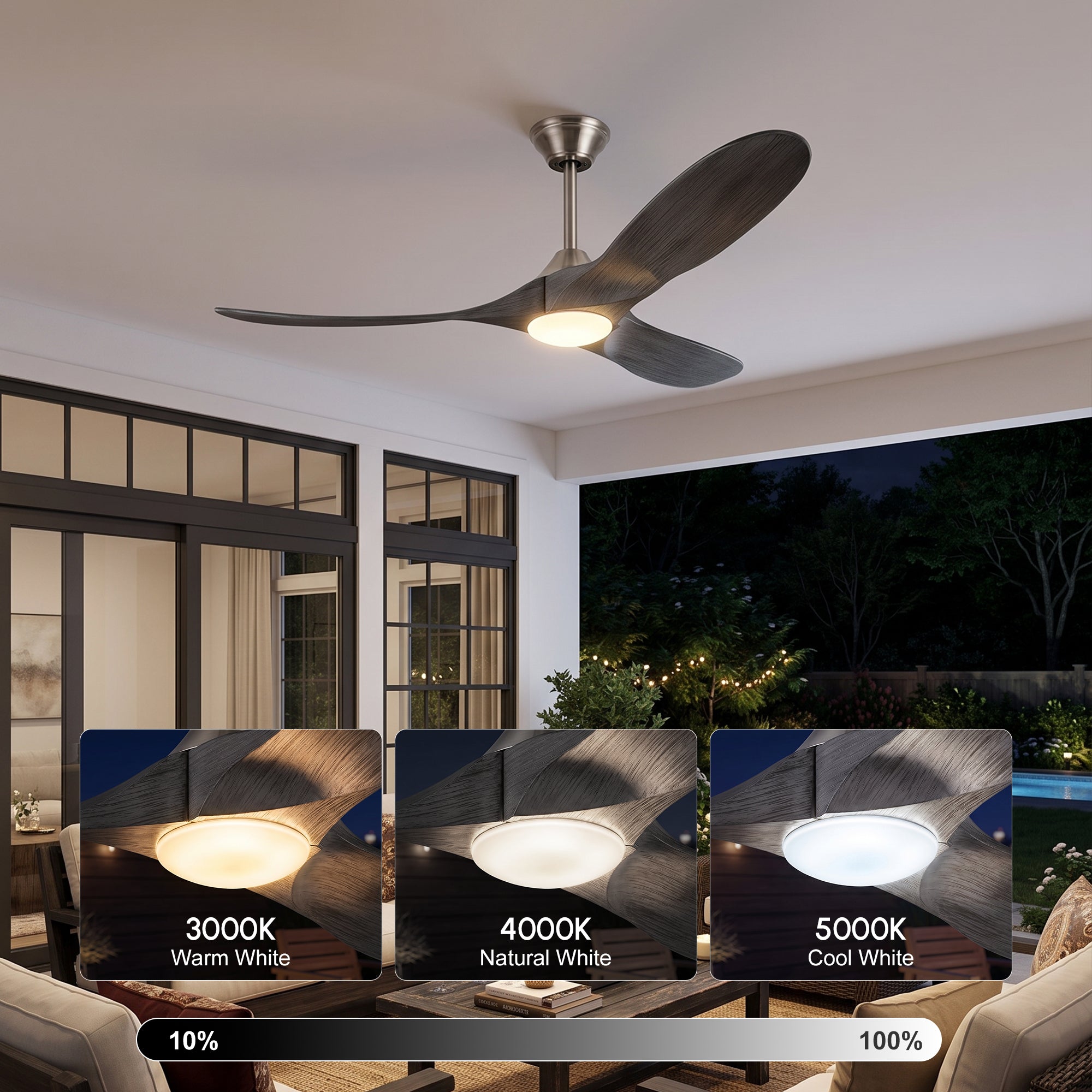 XCWIIE 301L ceiling fan adjustable LED lighting with three color temperatures #graynickel