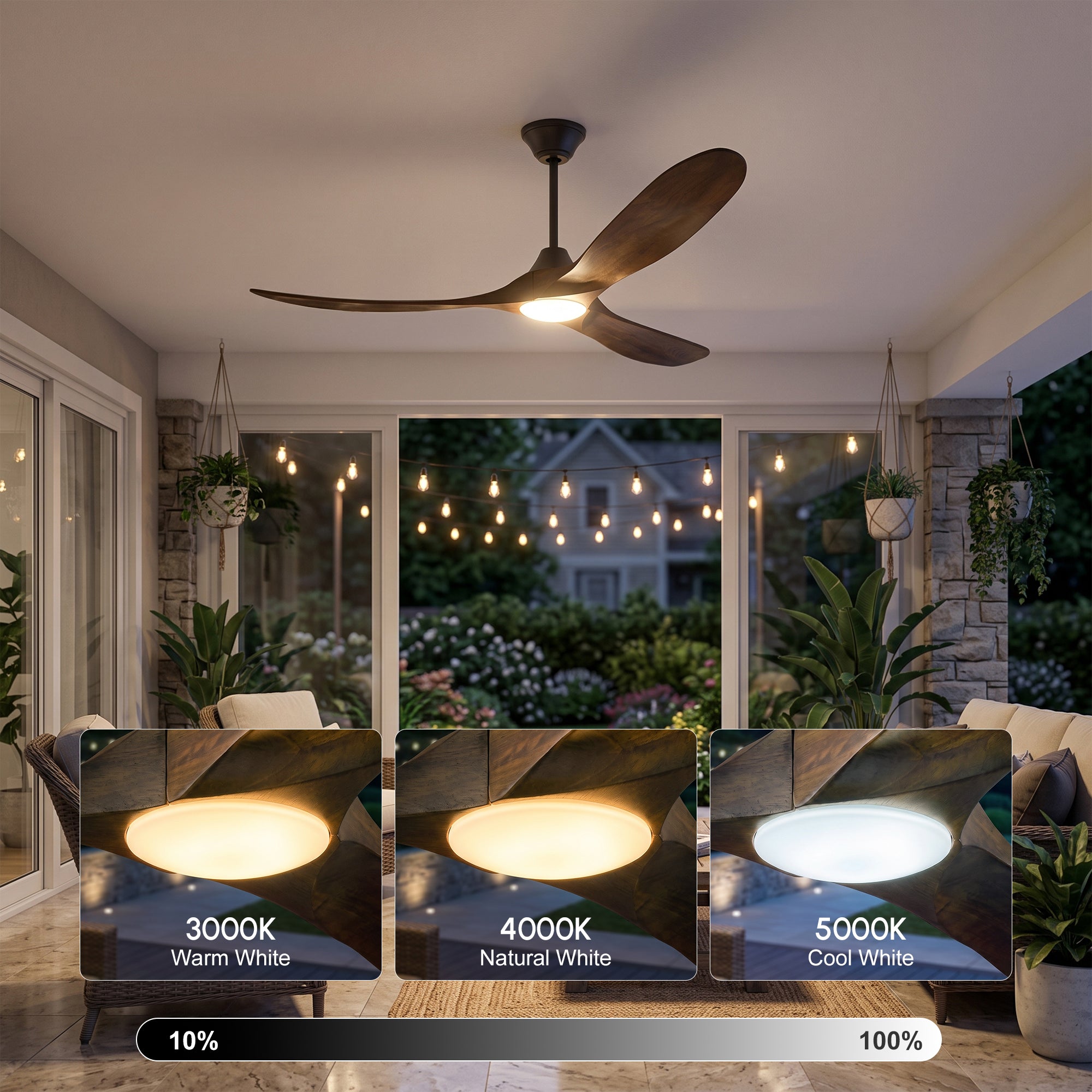 XCWIIE 301L ceiling fan LED light with warm neutral and cool white color temperatures#brown