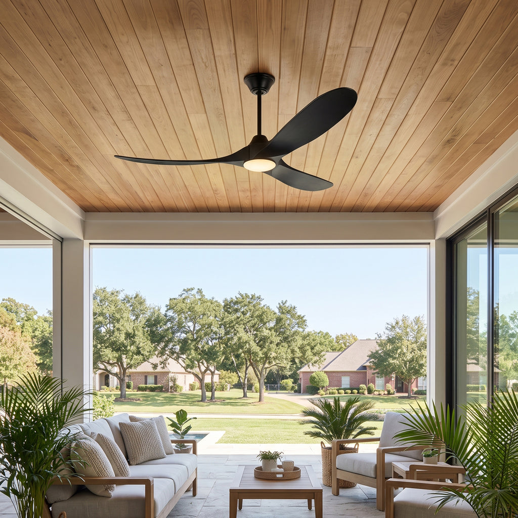 XCWIIE 301L black solid wood ceiling fan in a modern living room3 #black