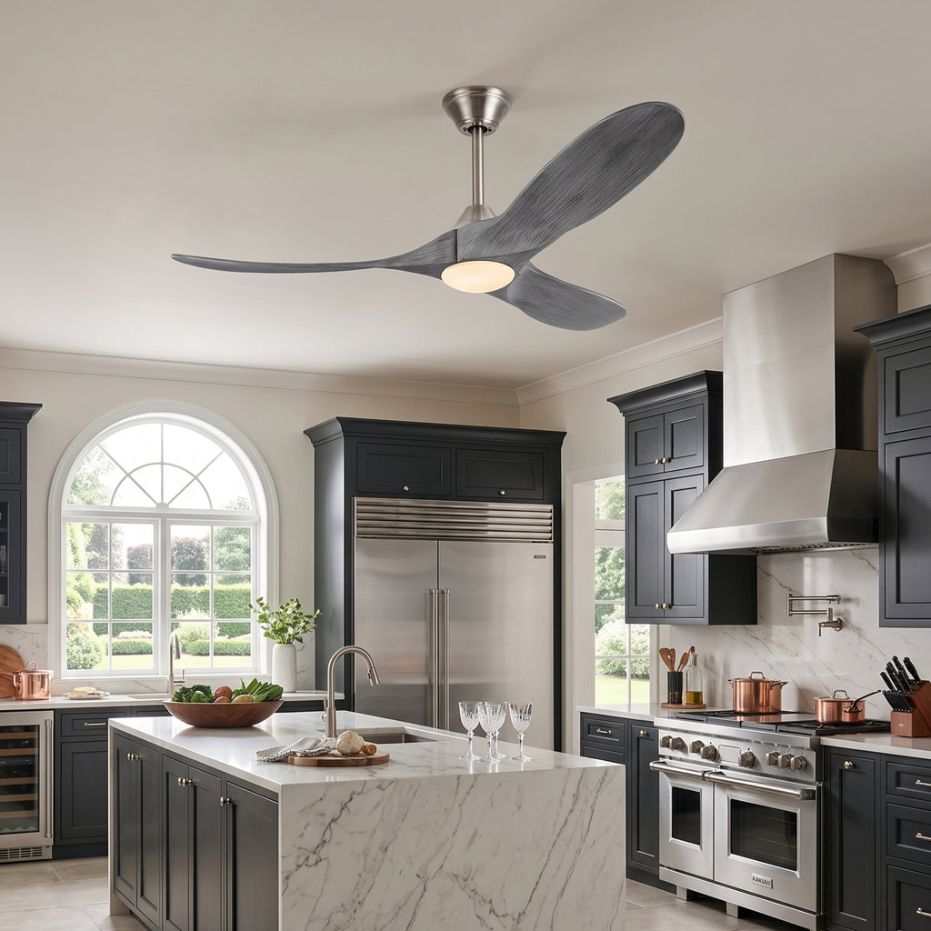 XCWIIE 301L gray nickel ceiling fan in a modern kitchen room #graynickel