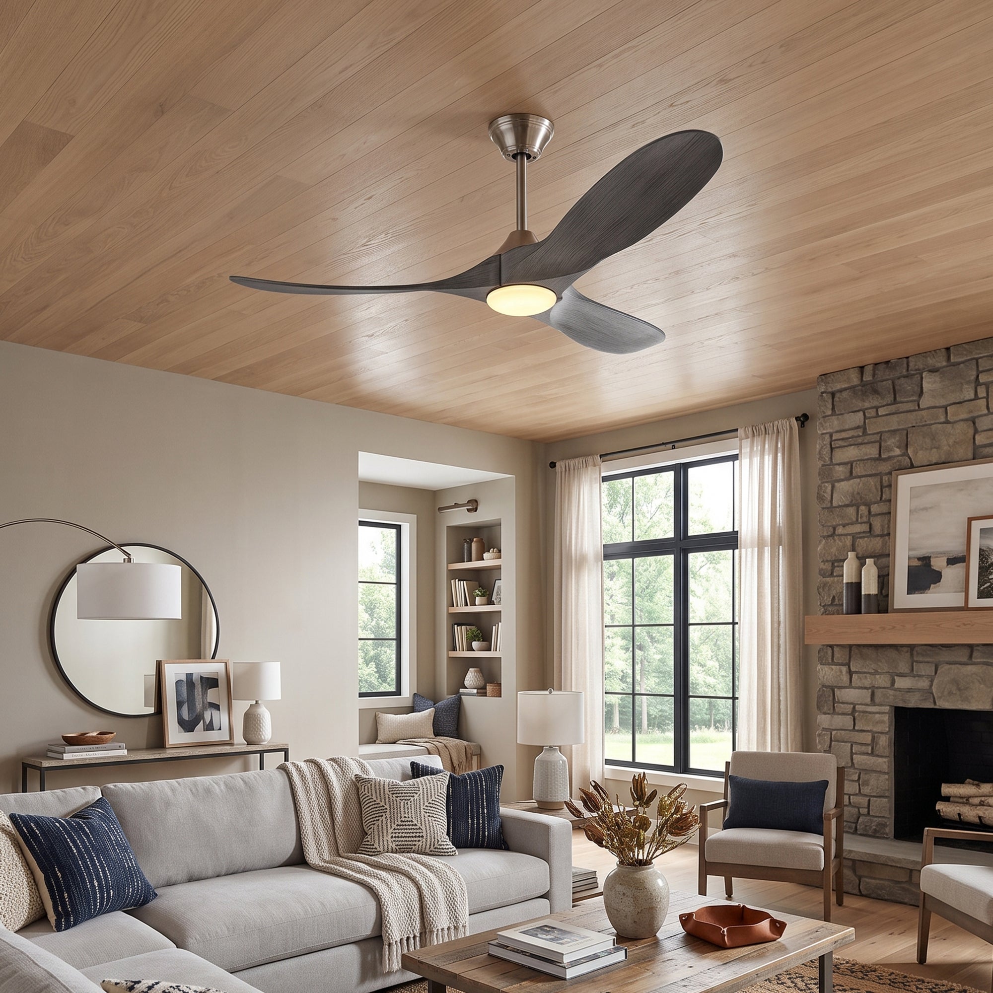 XCWIIE 301L gray nickel ceiling fan in a modern living room2 #graynickel