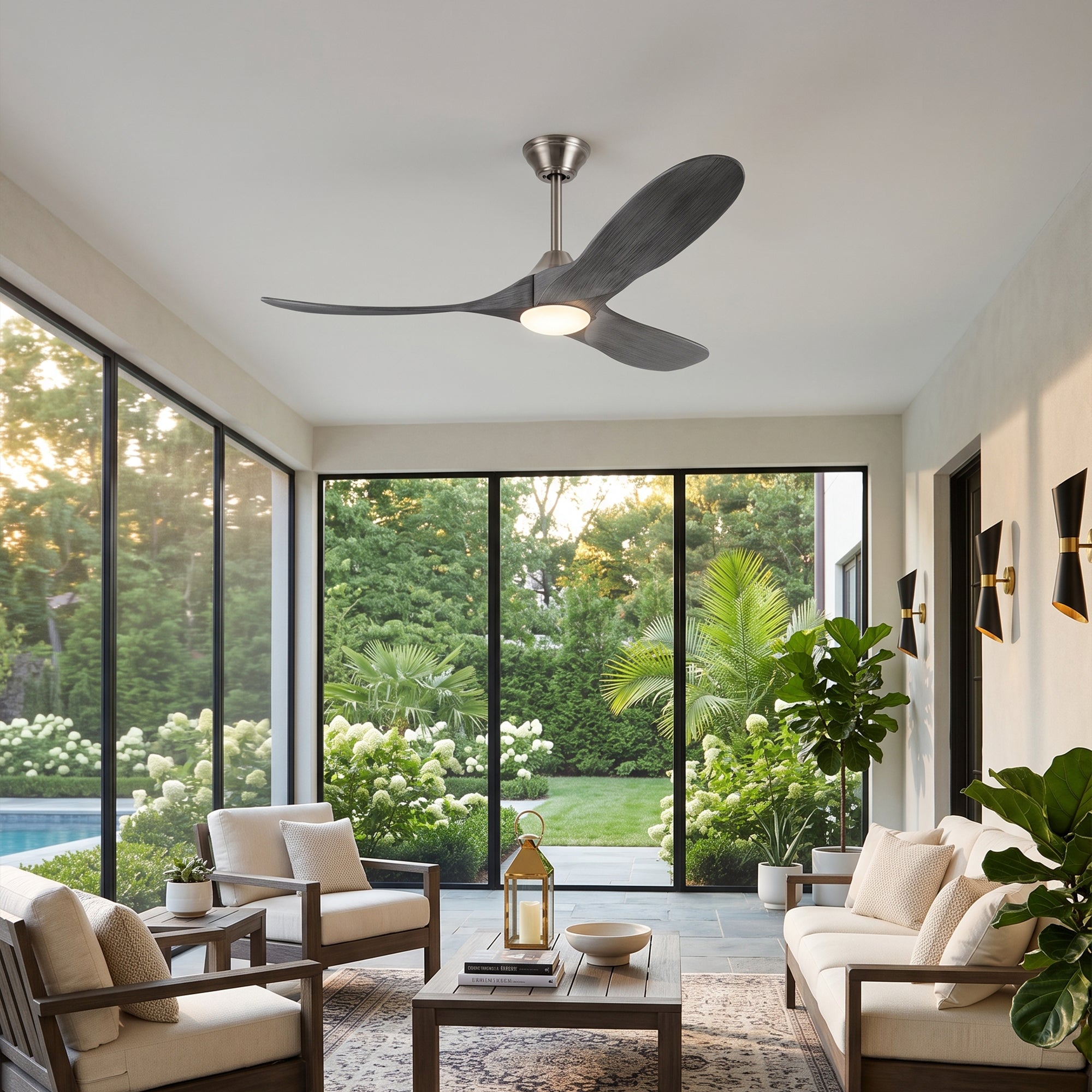 XCWIIE 301L gray nickel ceiling fan in a modern living room #graynickel