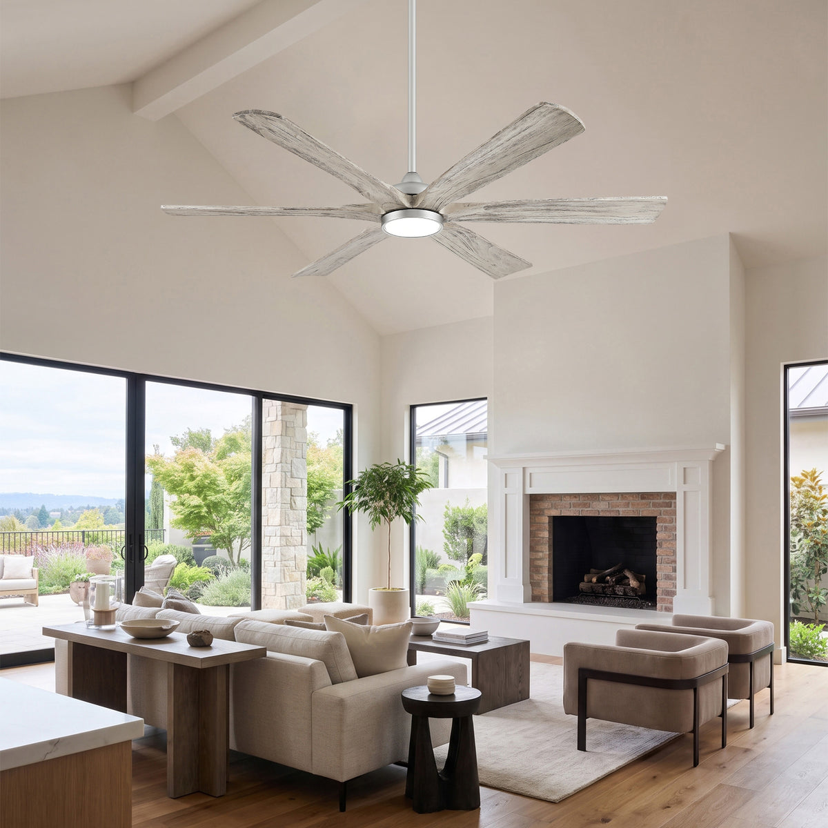 XCWIIE 608 Solid Wood 6-Blade Smart Ceiling Fan with Dimmable LED Light