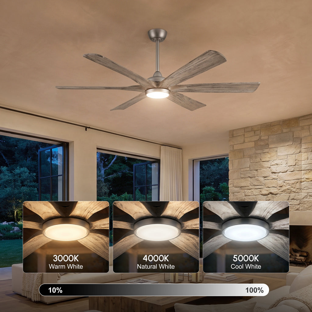 XCWIIE 608 Solid Wood 6-Blade Smart Ceiling Fan with Dimmable LED Light