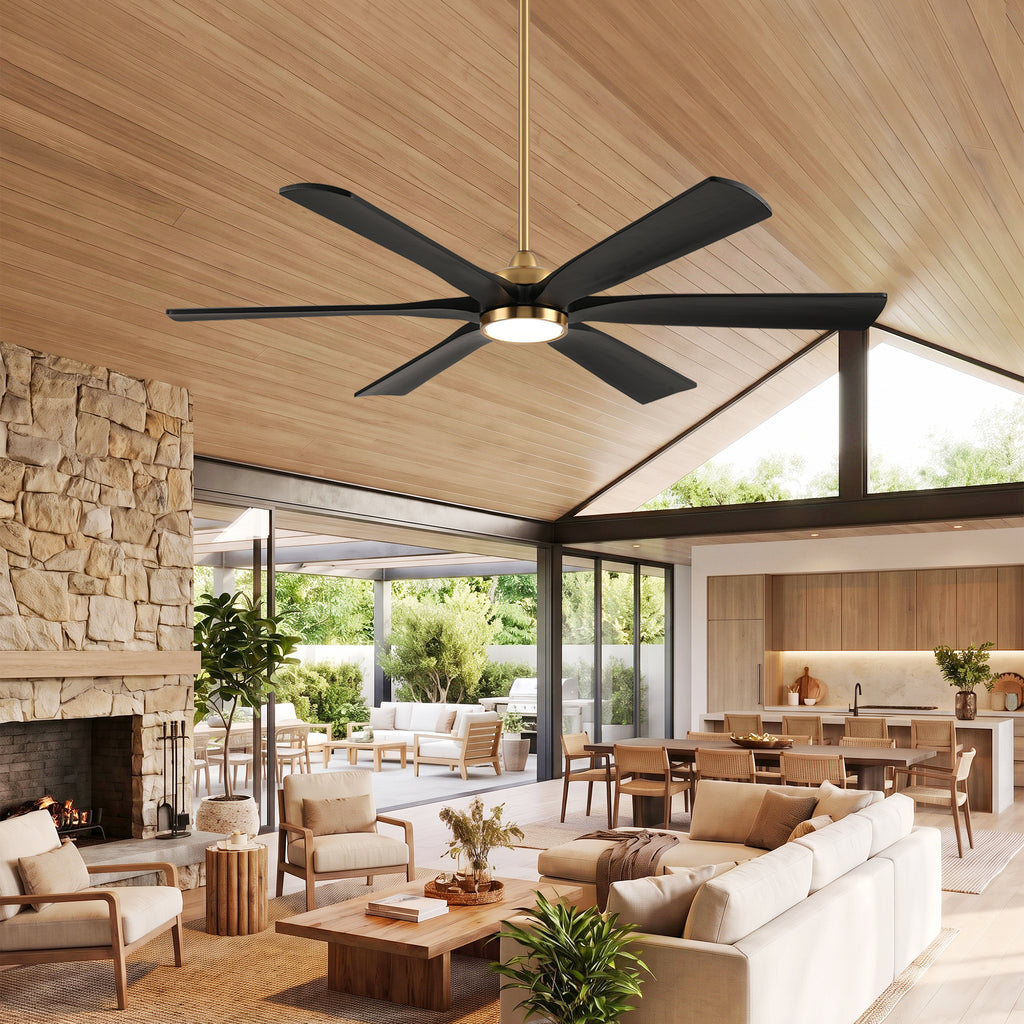 XCWIIE 608 Solid Wood 6-Blade Smart Ceiling Fan with Dimmable LED Light