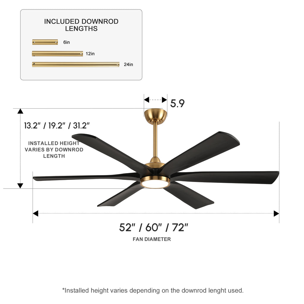 XCWIIE 608 Solid Wood 6-Blade Smart Ceiling Fan with Dimmable LED Light