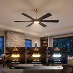 XCWIIE 608 Solid Wood 6-Blade Smart Ceiling Fan with Dimmable LED Light