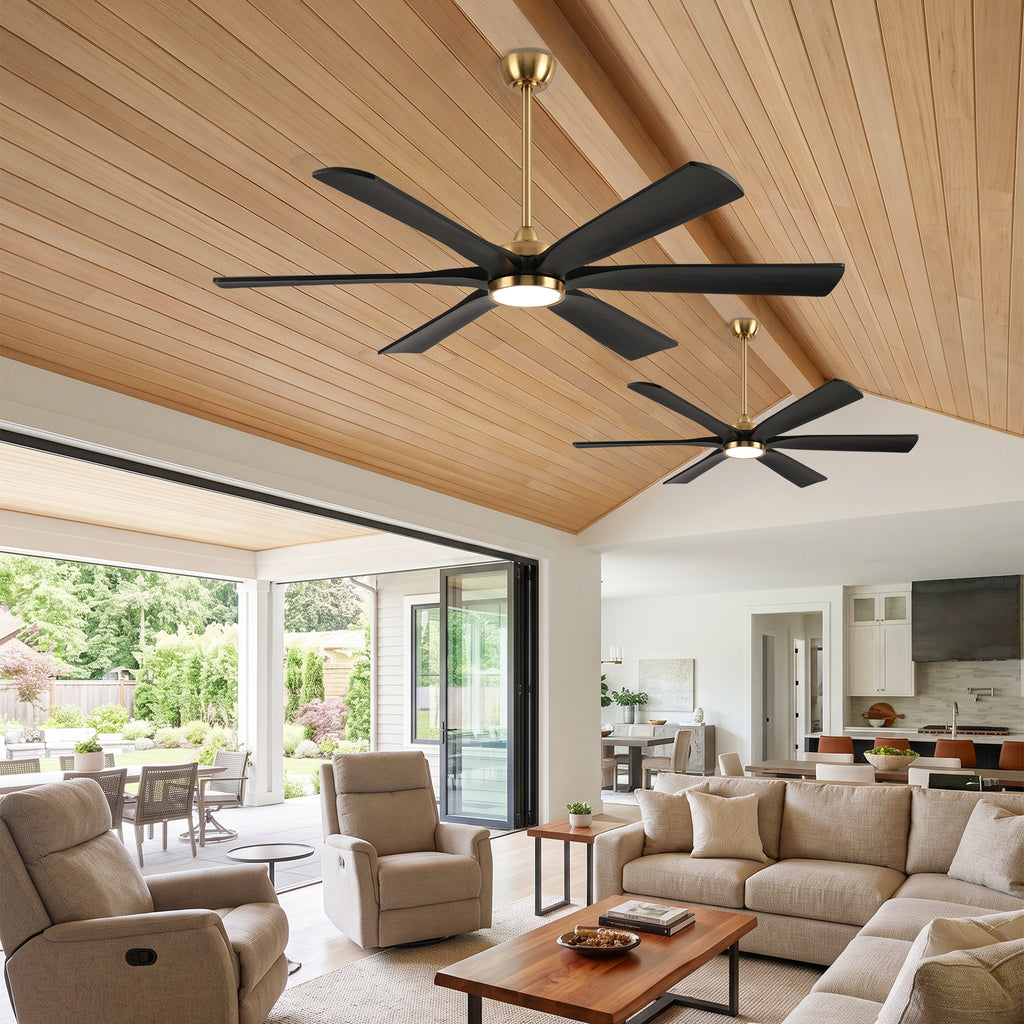 XCWIIE 608 Solid Wood 6-Blade Smart Ceiling Fan with Dimmable LED Light