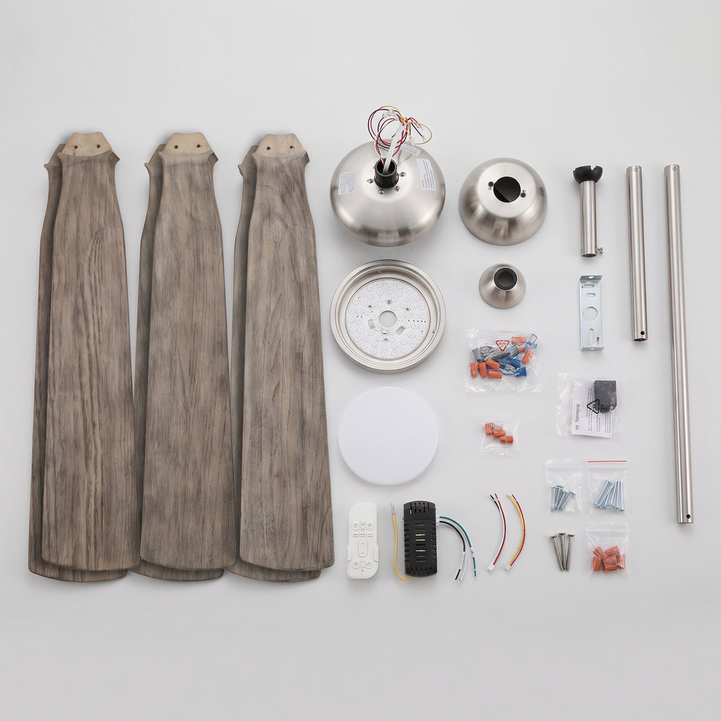 XCWIIE 608 Solid Wood 6-Blade Smart Ceiling Fan with Dimmable LED Light