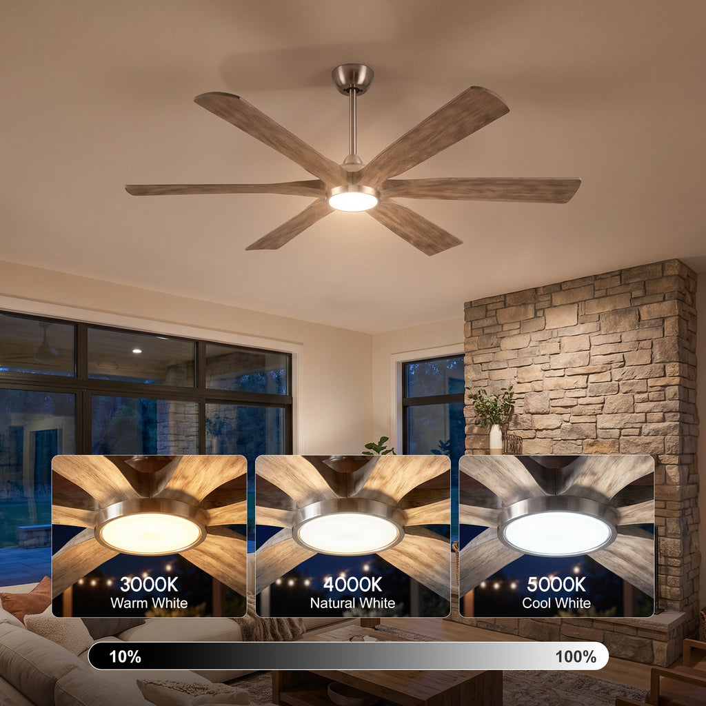 XCWIIE 608 Solid Wood 6-Blade Smart Ceiling Fan with Dimmable LED Light