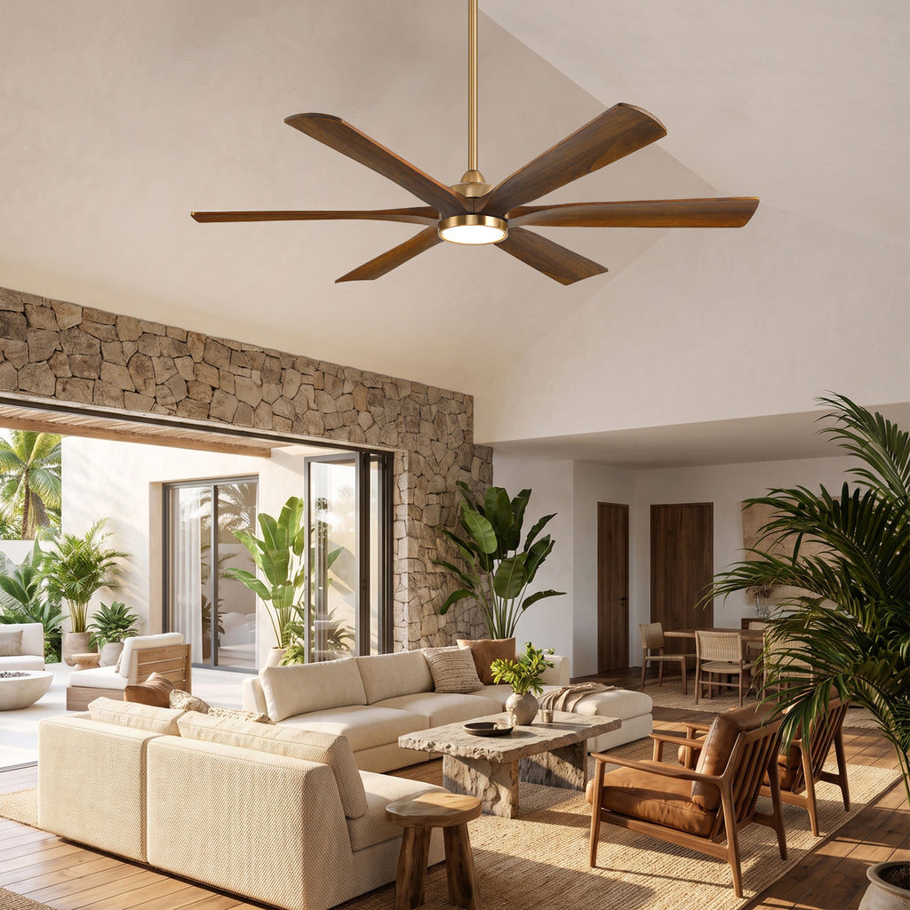 XCWIIE 608 Solid Wood 6-Blade Smart Ceiling Fan with Dimmable LED Light