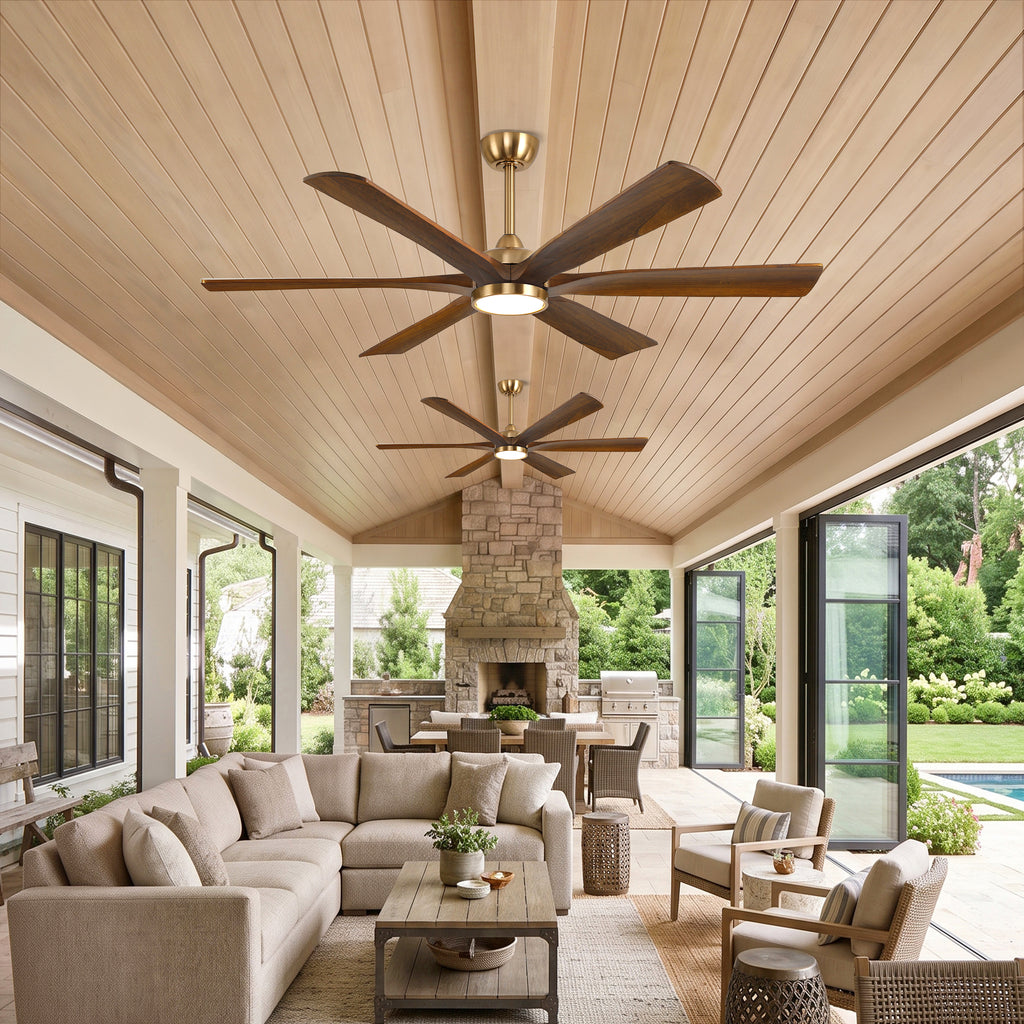 XCWIIE 608 Solid Wood 6-Blade Smart Ceiling Fan with Dimmable LED Light
