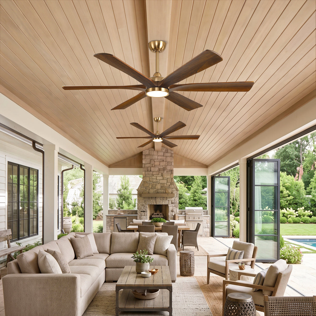 XCWIIE 608 Solid Wood 6-Blade Smart Ceiling Fan with Dimmable LED Light