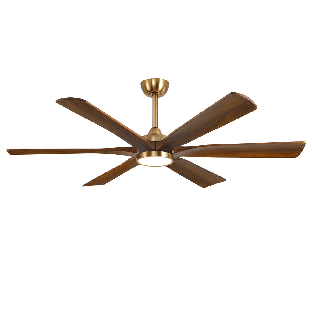 XCWIIE 608 Solid Wood 6-Blade Smart Ceiling Fan with Dimmable LED Light