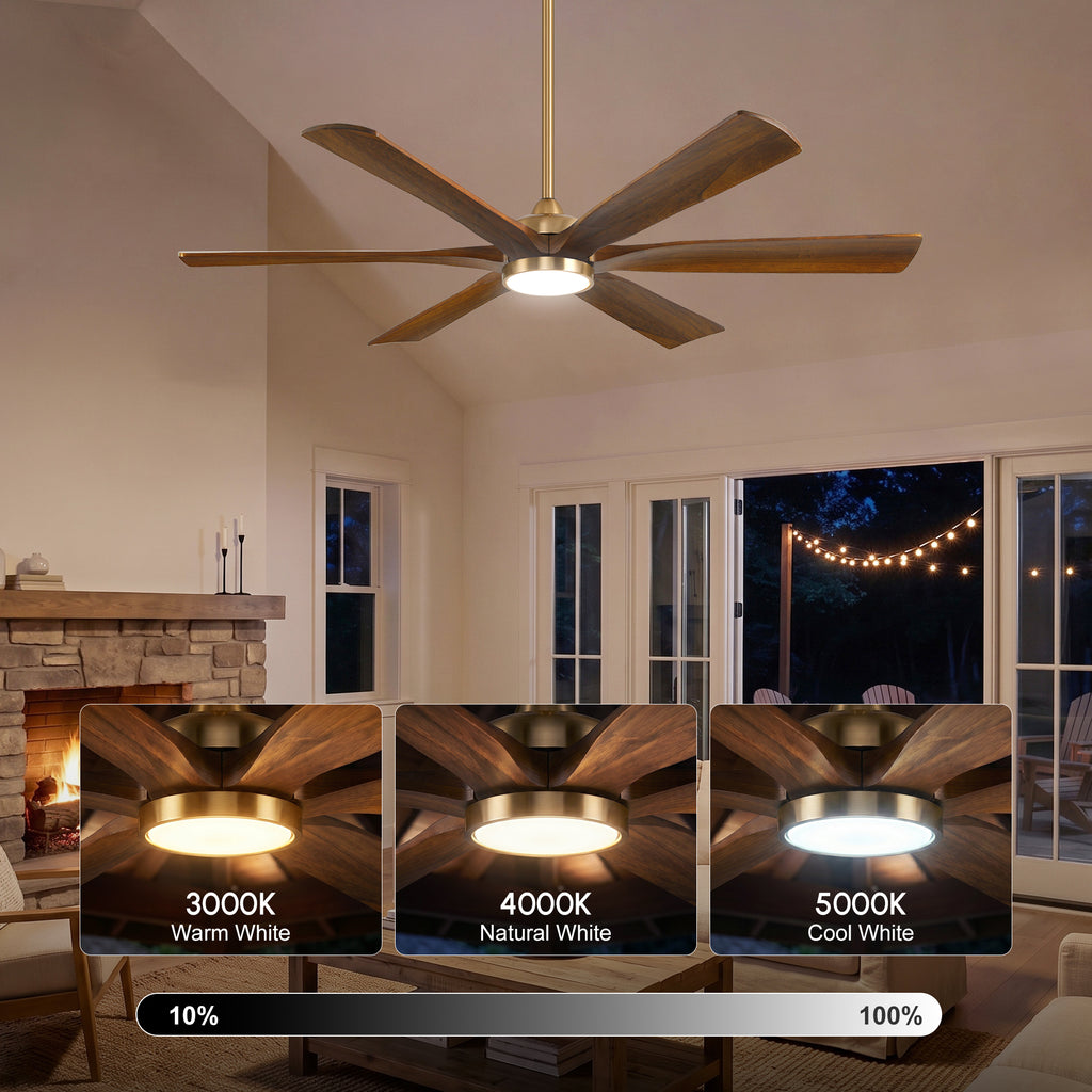 XCWIIE 608 Solid Wood 6-Blade Smart Ceiling Fan with Dimmable LED Light