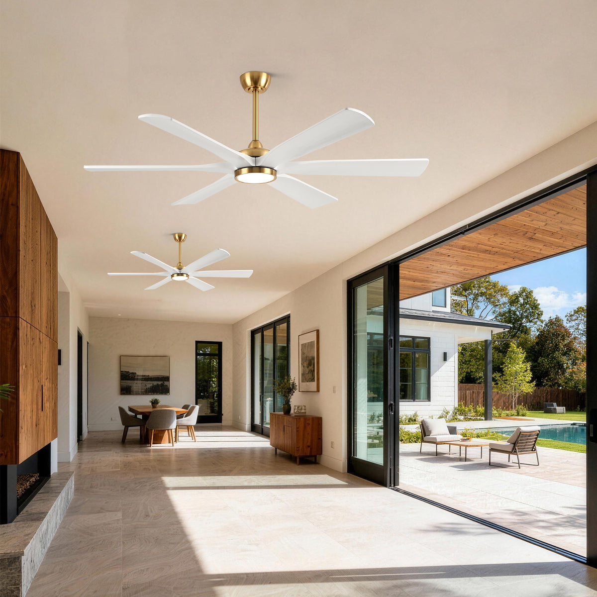 XCWIIE 608 Solid Wood 6-Blade Smart Ceiling Fan with Dimmable LED Light