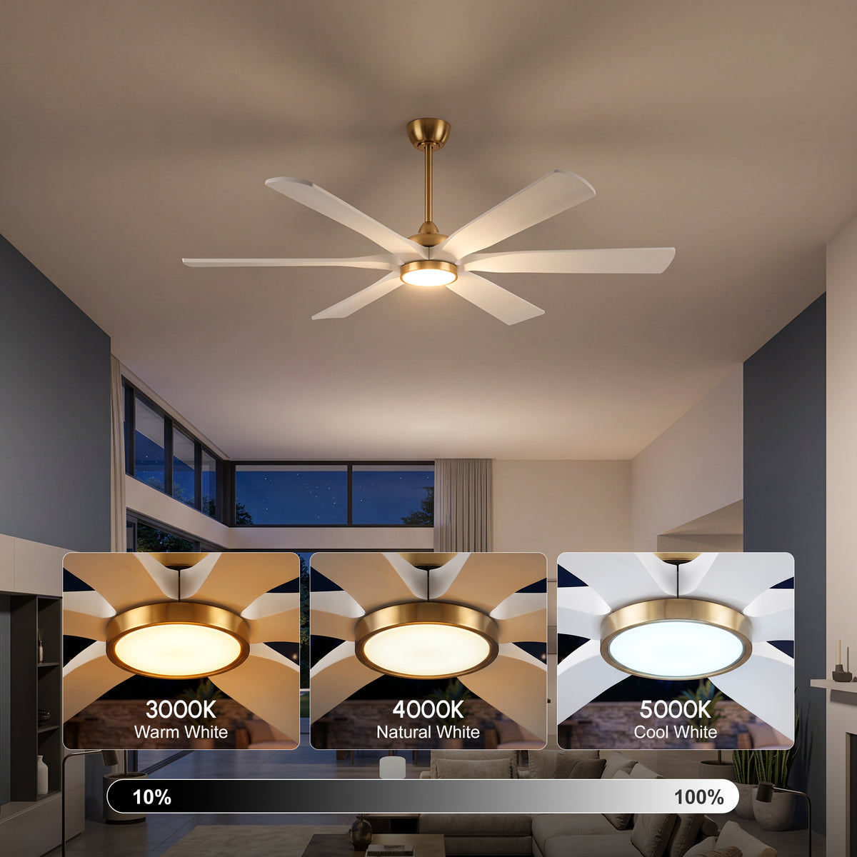 XCWIIE 608 Solid Wood 6-Blade Smart Ceiling Fan with Dimmable LED Light