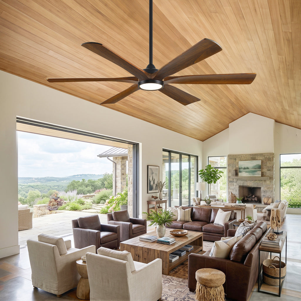 XCWIIE 608 Solid Wood 6-Blade Smart Ceiling Fan with Dimmable LED Light