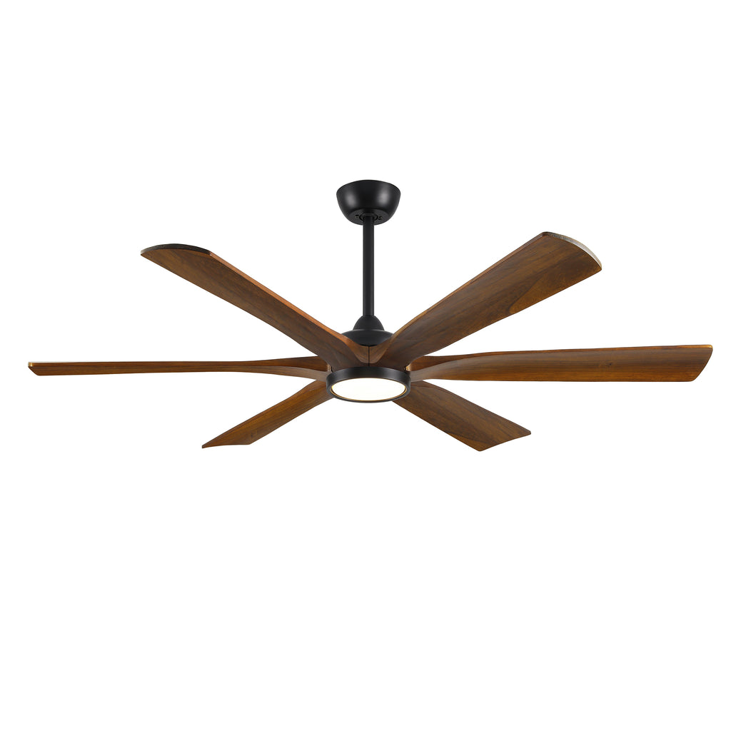 XCWIIE 608 Solid Wood 6-Blade Smart Ceiling Fan with Dimmable LED Light