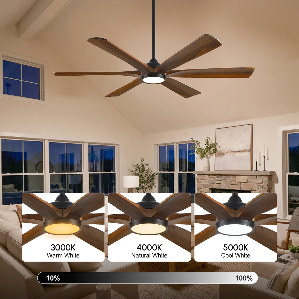 XCWIIE 608 Solid Wood 6-Blade Smart Ceiling Fan with Dimmable LED Light