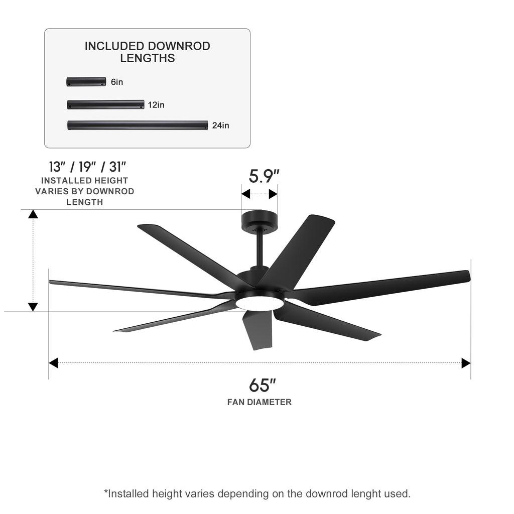 XCWIIE 703 black 65 inch ceiling fan dimensions diagram #black