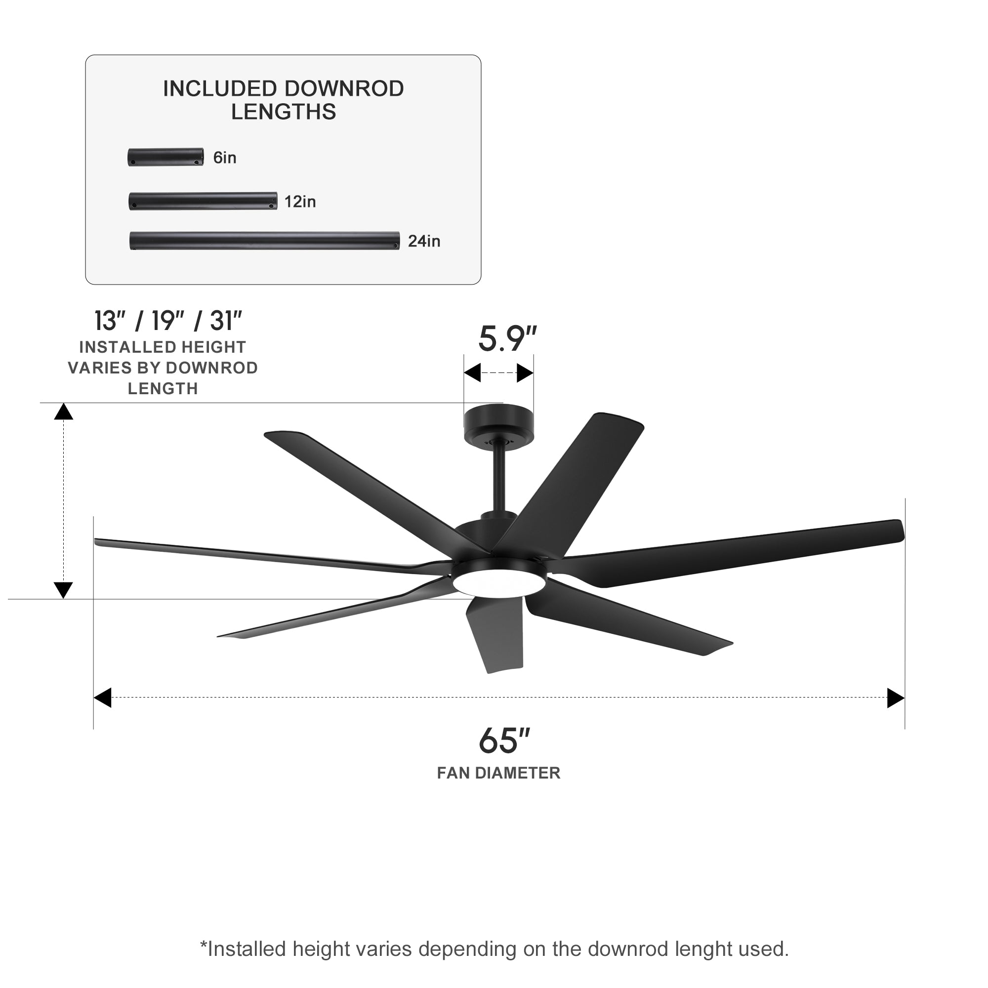 XCWIIE 703 black 65 inch ceiling fan dimensions diagram #black