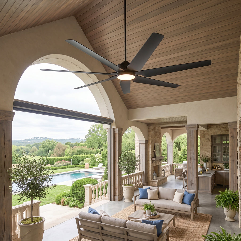 XCWIIE 703 black high airflow ceiling fan with light in lifestyle room scene #black