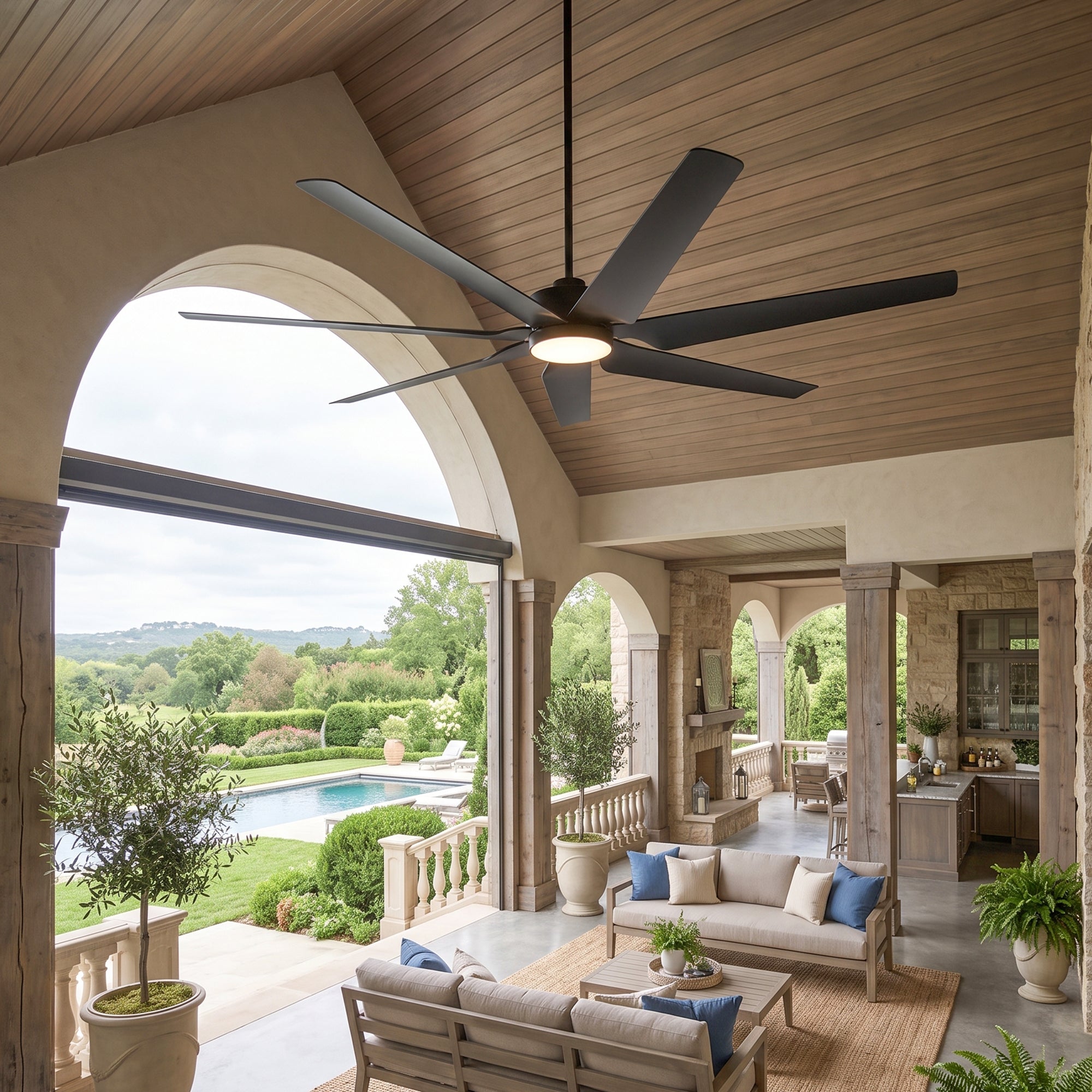 XCWIIE 703 black high airflow ceiling fan with light in lifestyle room scene #black