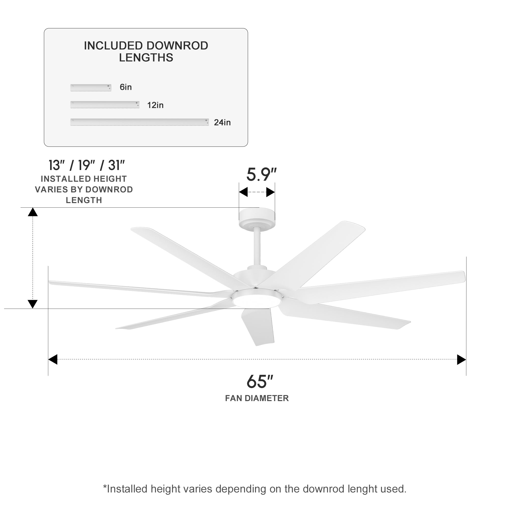 XCWIIE 703 white 65 inch ceiling fan dimensions diagram #white
