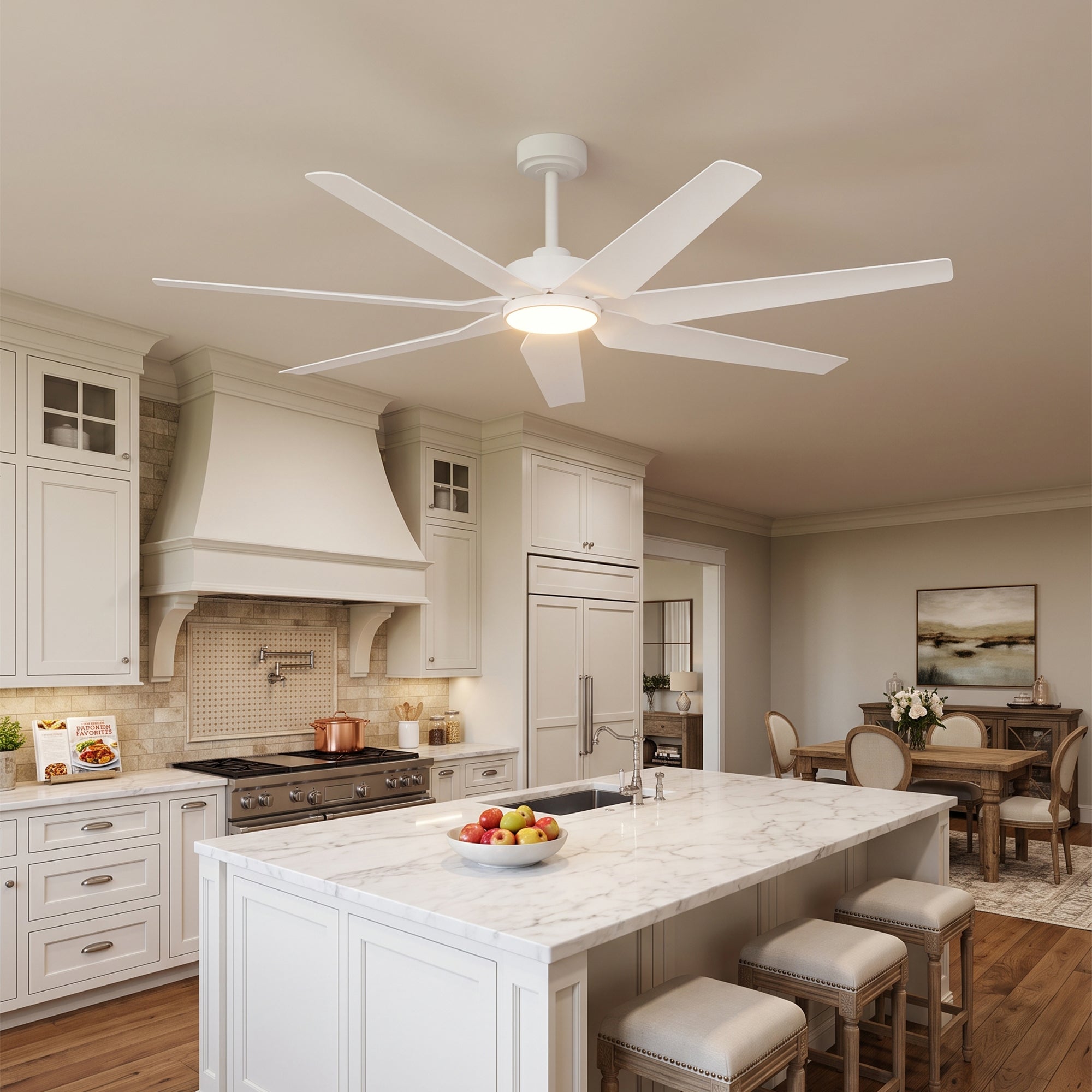 XCWIIE 703 white smart ceiling fan with light in home lifestyle scene #white