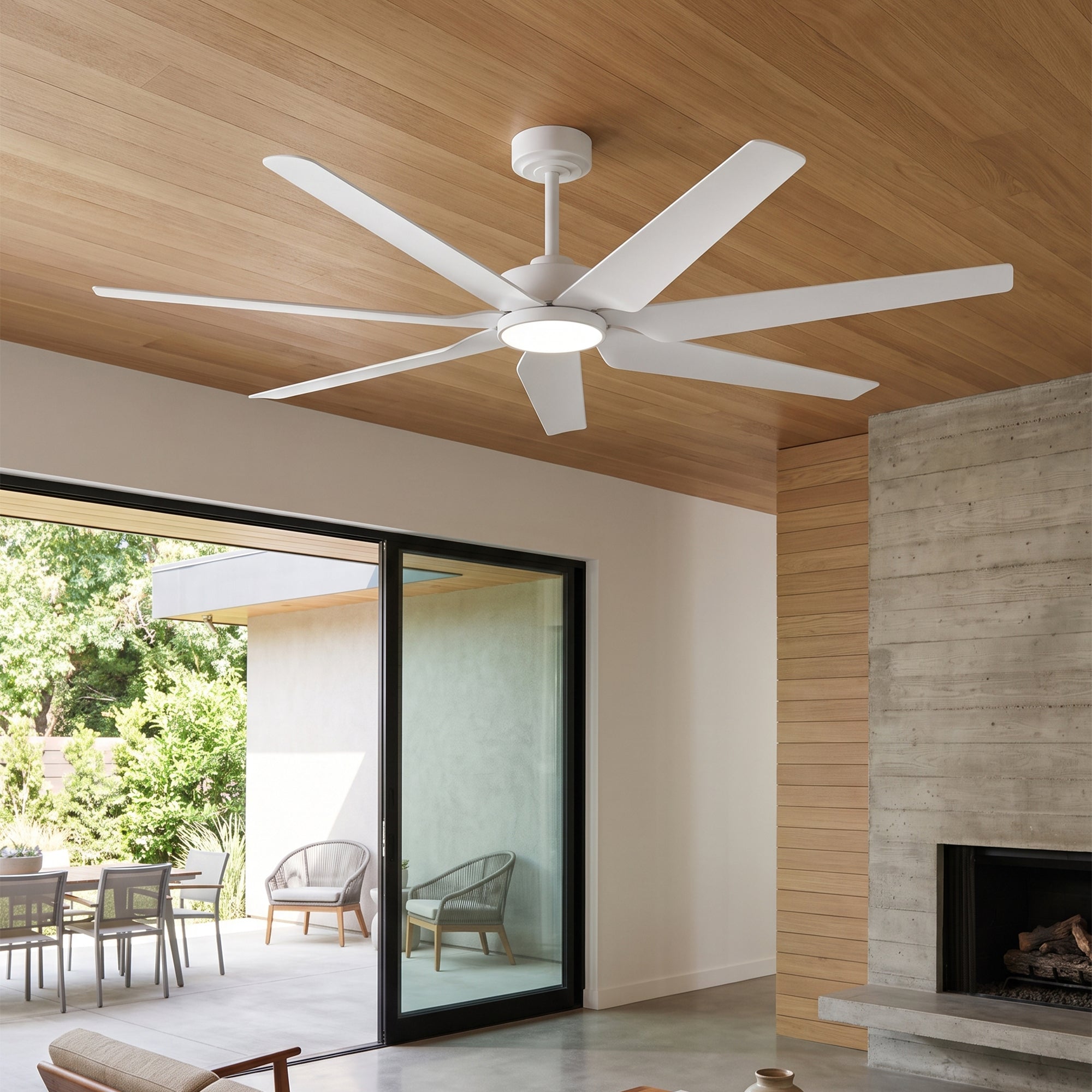 XCWIIE 703 white high airflow ceiling fan with light in lifestyle room scene #white