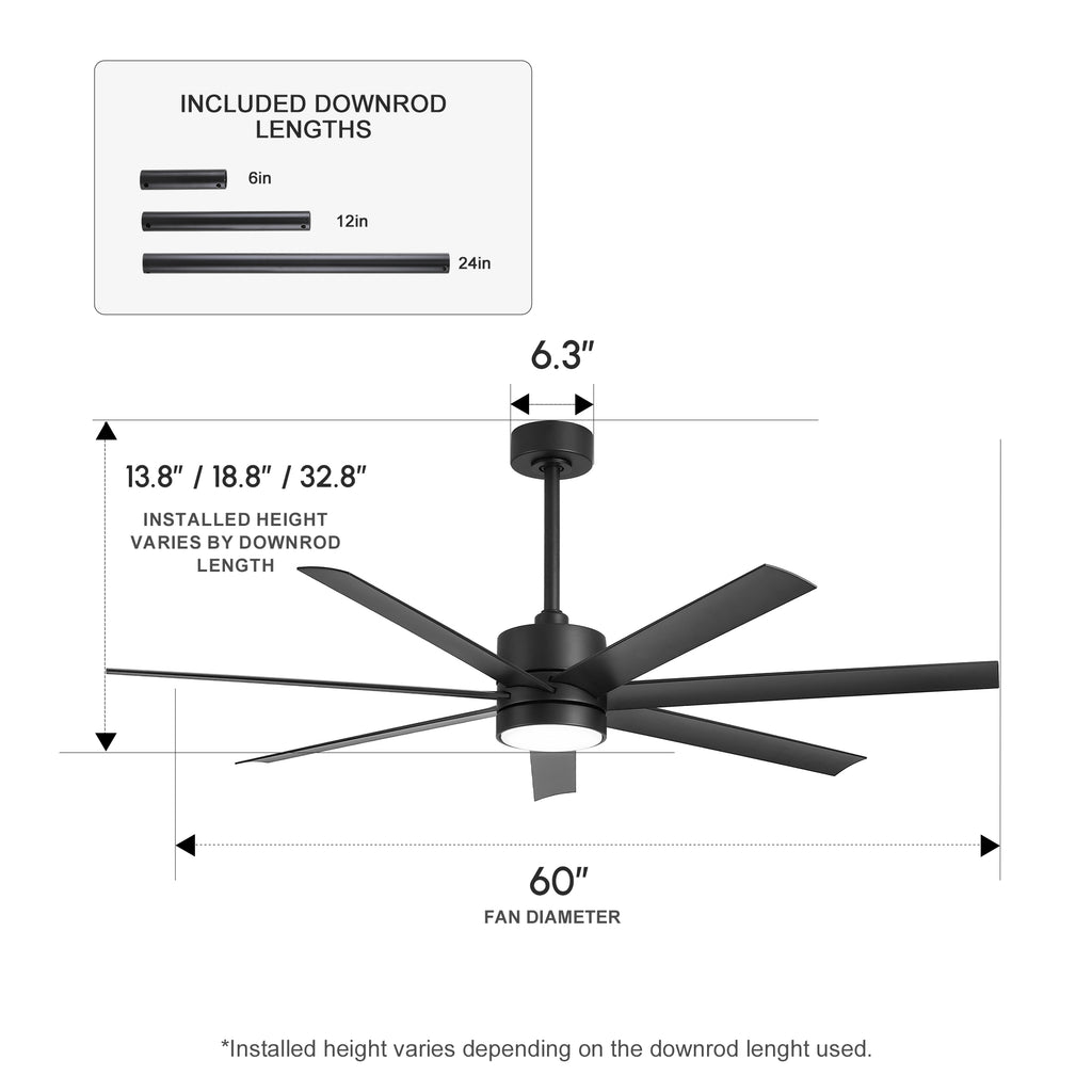 XCWIIE 705 black 56-inch outdoor ceiling fan dimensions and installation measurements #black
