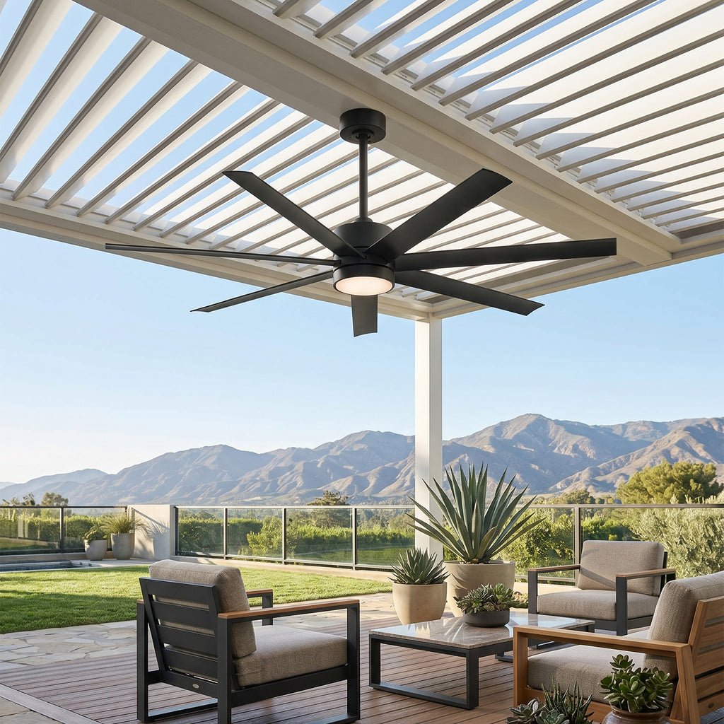 XCWIIE 705 black ceiling fan with LED light in a spacious outdoor setting #black