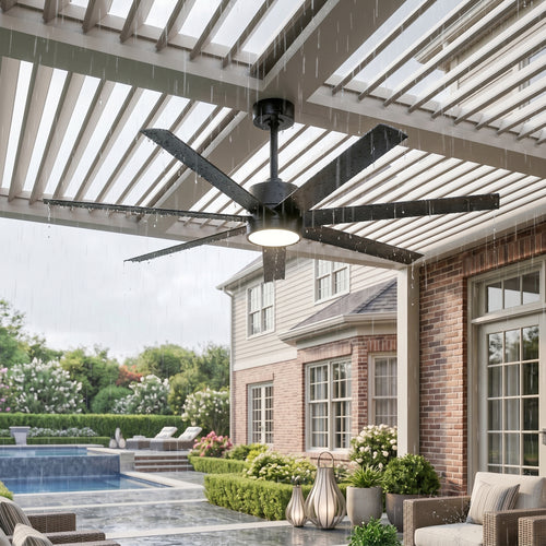 XCWIIE 705 black outdoor ceiling fan with light installed in an outdoor living space #black