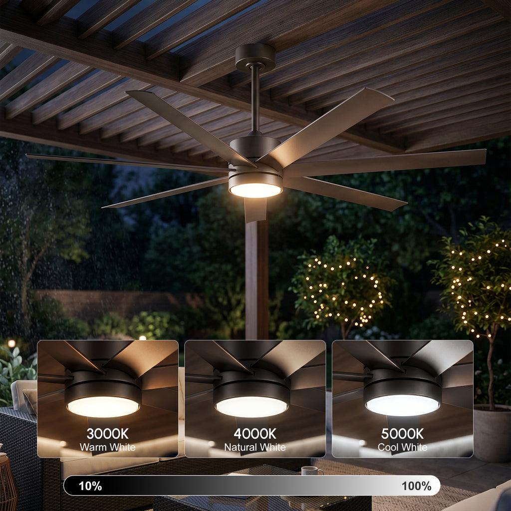 XCWIIE 705 bronze outdoor ceiling fan showing dimmable LED lighting and three color temperatures #bronze
