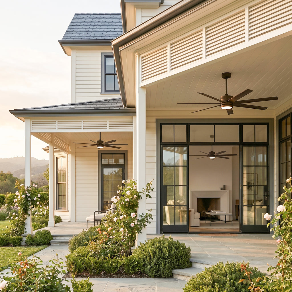 XCWIIE 705 bronze ceiling fan with LED light in a spacious outdoor setting #bronze