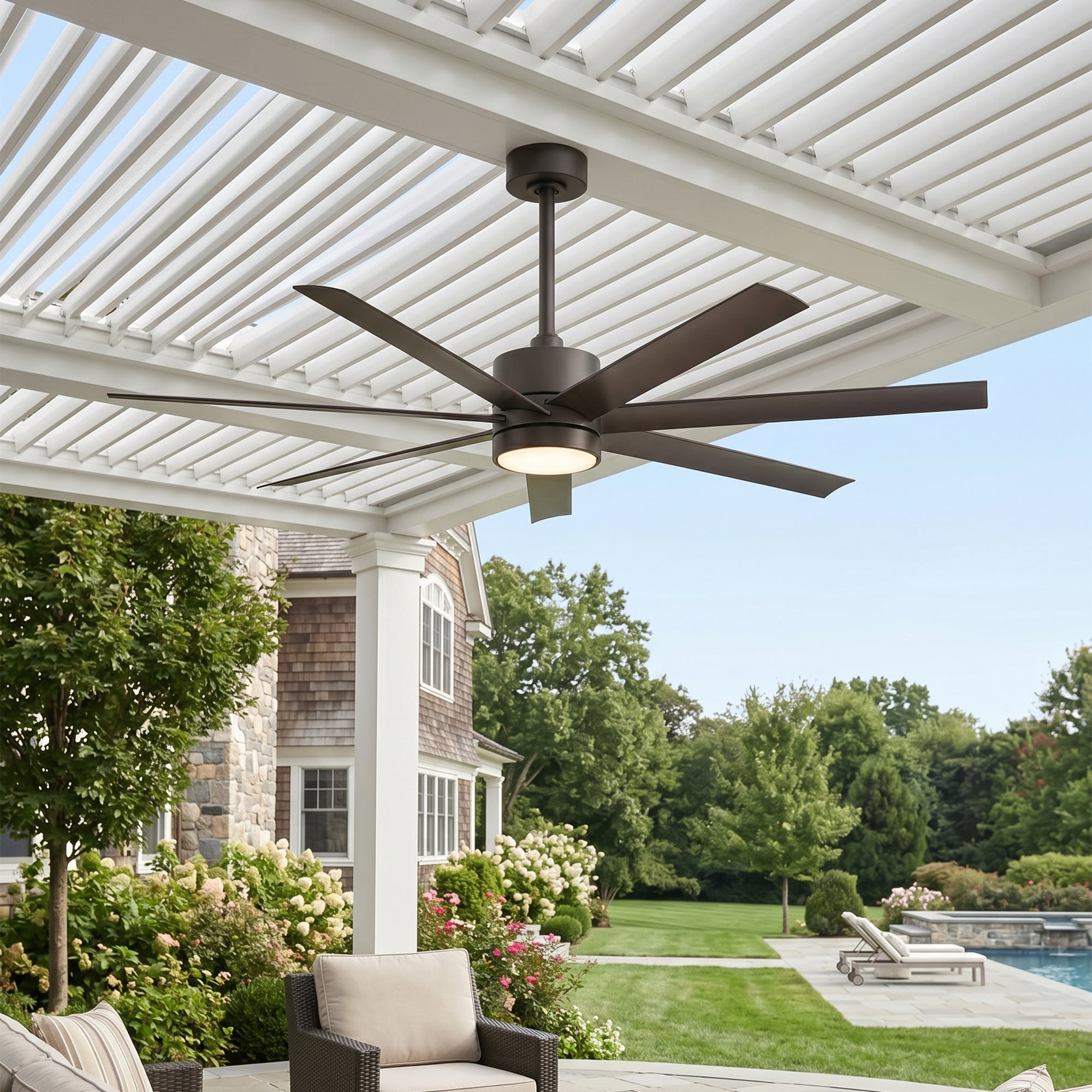 XCWIIE 705 bronze outdoor ceiling fan showing dimmable LED lighting and three color temperatures #bronze
