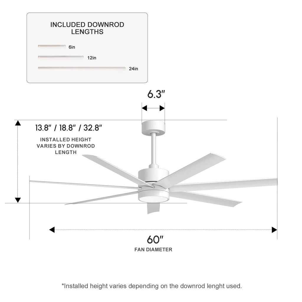 XCWIIE 705 white 56-inch outdoor ceiling fan dimensions and installation measurements #white