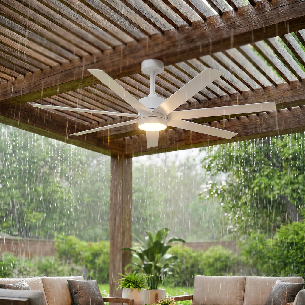 XCWIIE 705 white ceiling fan with LED light in a spacious outdoor setting #white