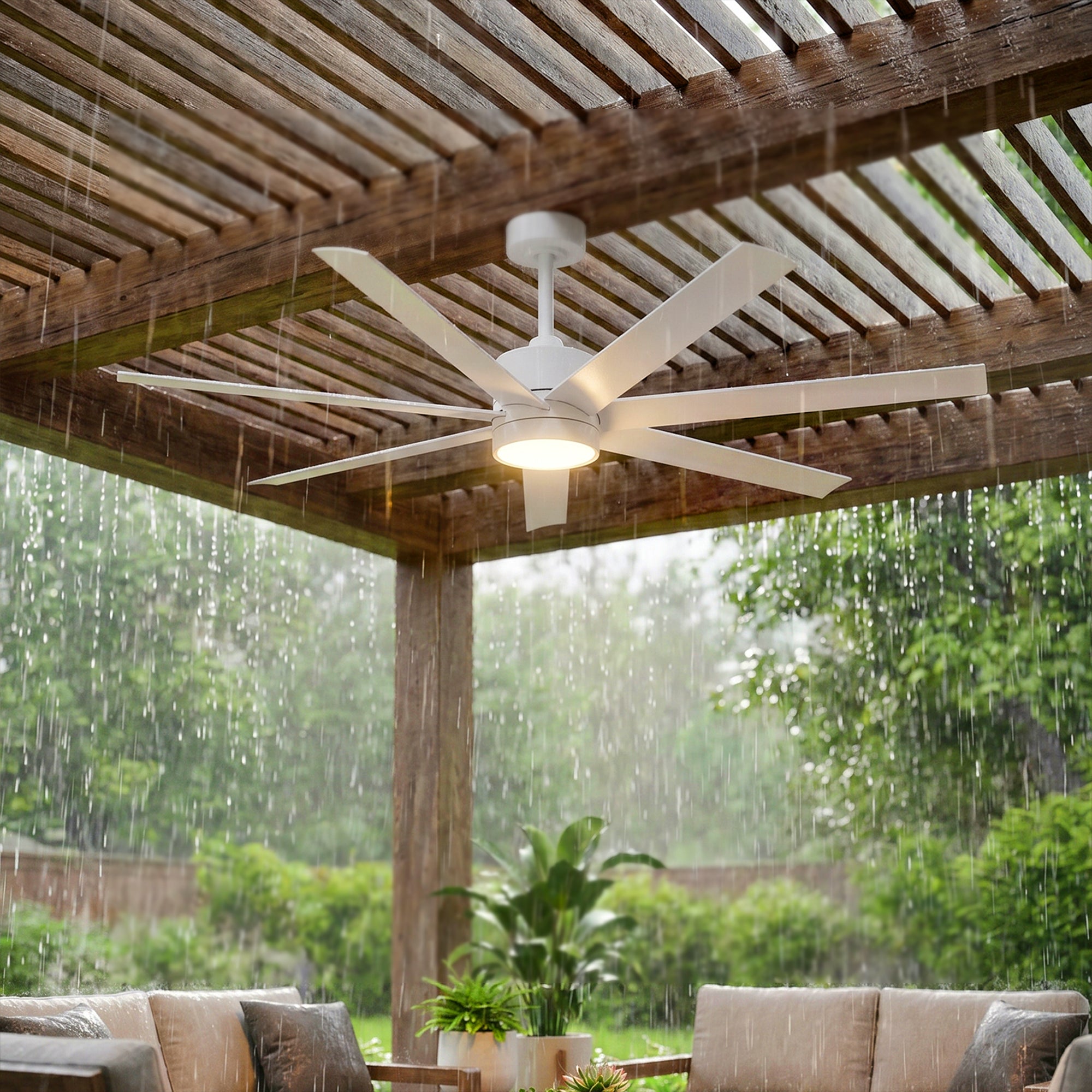 XCWIIE 705 white ceiling fan with LED light in a spacious outdoor setting #white