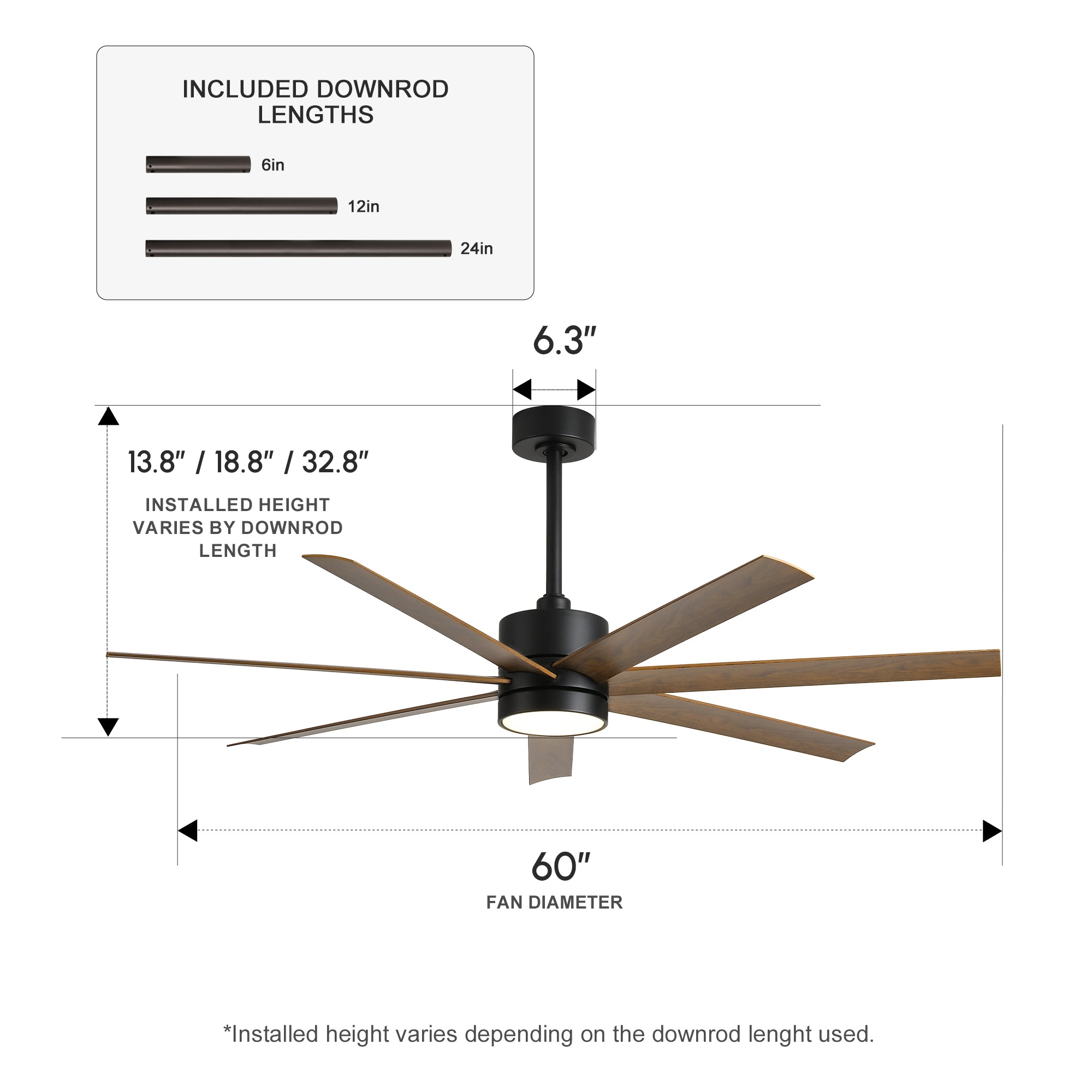 XCWIIE 705 bronze 56-inch outdoor ceiling fan dimensions and installation measurements #bronze