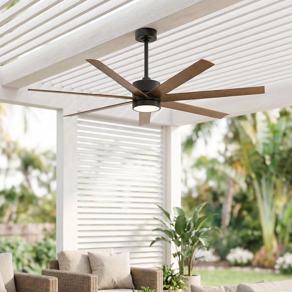XCWIIE 705 wood grain wet-rated ceiling fan providing airflow in an outdoor area #woodgrain